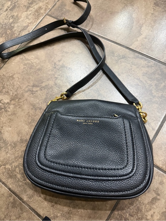 Marc Jacobs Handbags - Marc Jacobs Black Pebbled Leather Saddle Crossbody with Gold Hardware